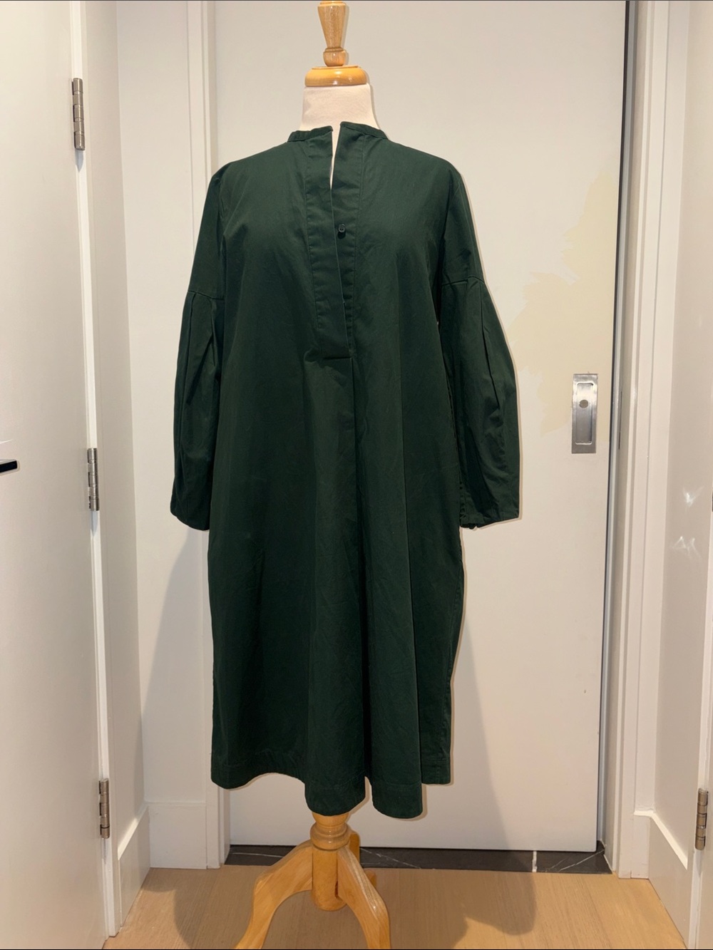 COS Forest Green Pleated-Sleeve Midi Dress - Picture 3 of 10